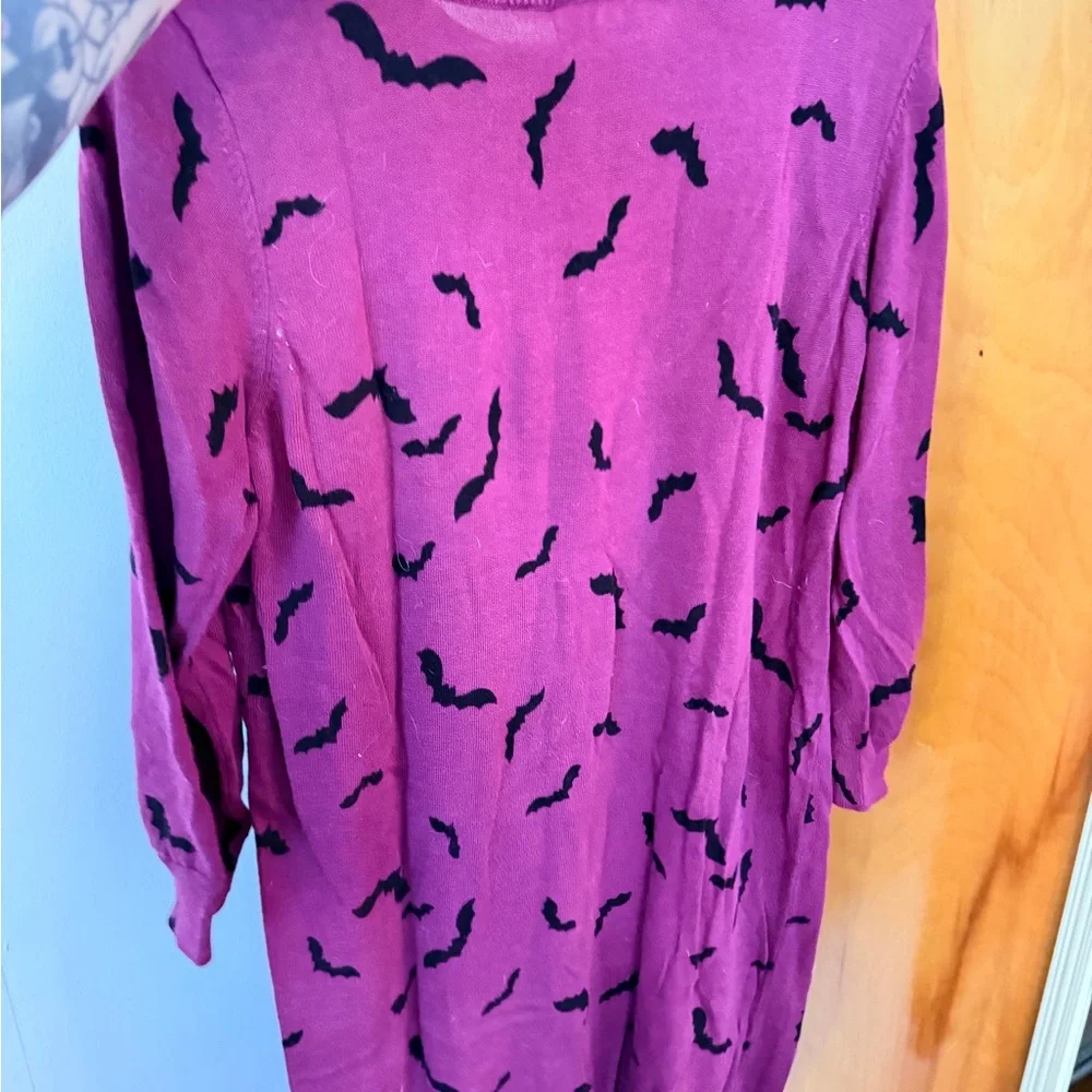 ModCloth Purple Bat Print Crewneck Sweater Dress - Picture 3 of 3